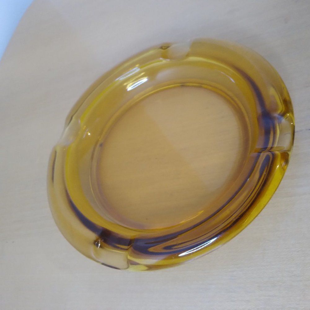 Vintage Amber Glass Ashtray Large 8"